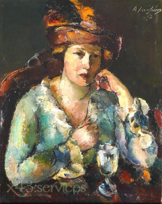 Anton Faistauer - Dame mit Weinglas - Woman with wineglass 1
